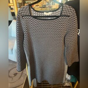 Tory Burch Black and White Geometric Long Sleeve Dress